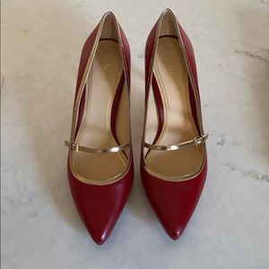 Cole Hann red and gold Chelsea pumps